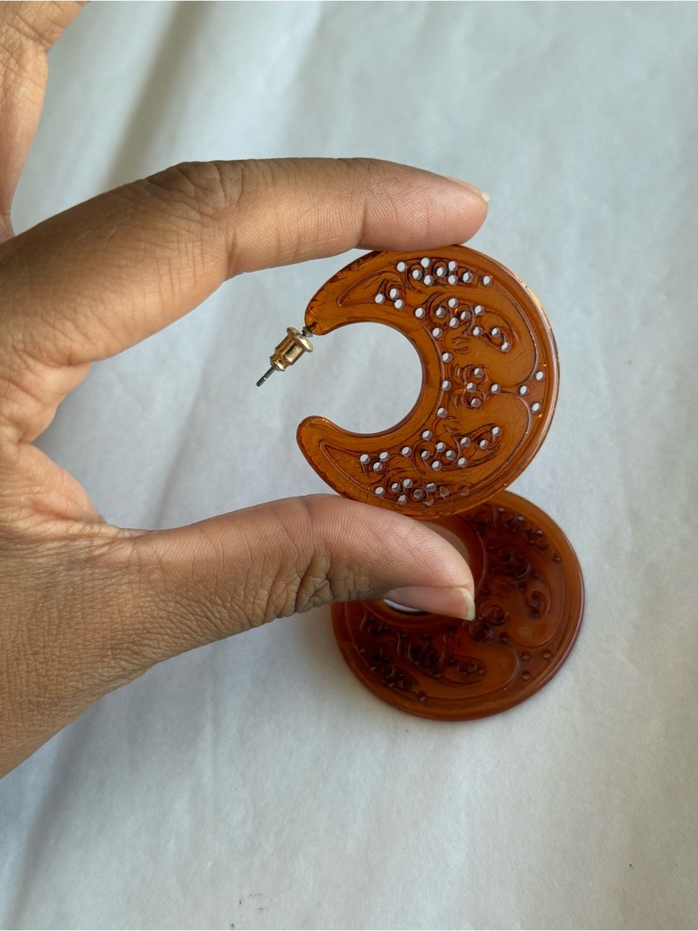 Nina Ricci For Avon | 70s Open Work Faux Amber Semi-Hoop Earrings